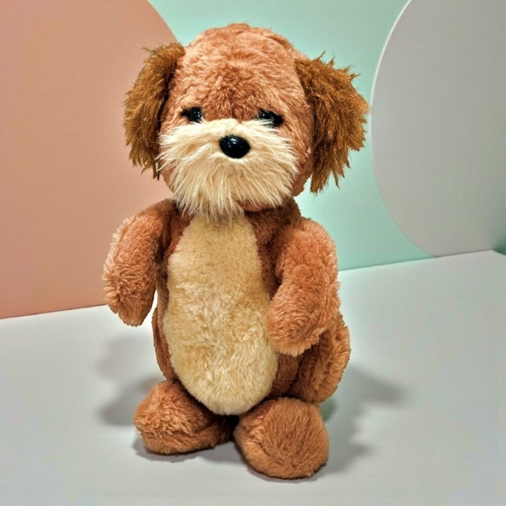 Vintage Dakin Dog Schnauzer Plush Brown Standing 11 Inch Stuffed Animal 1980s
